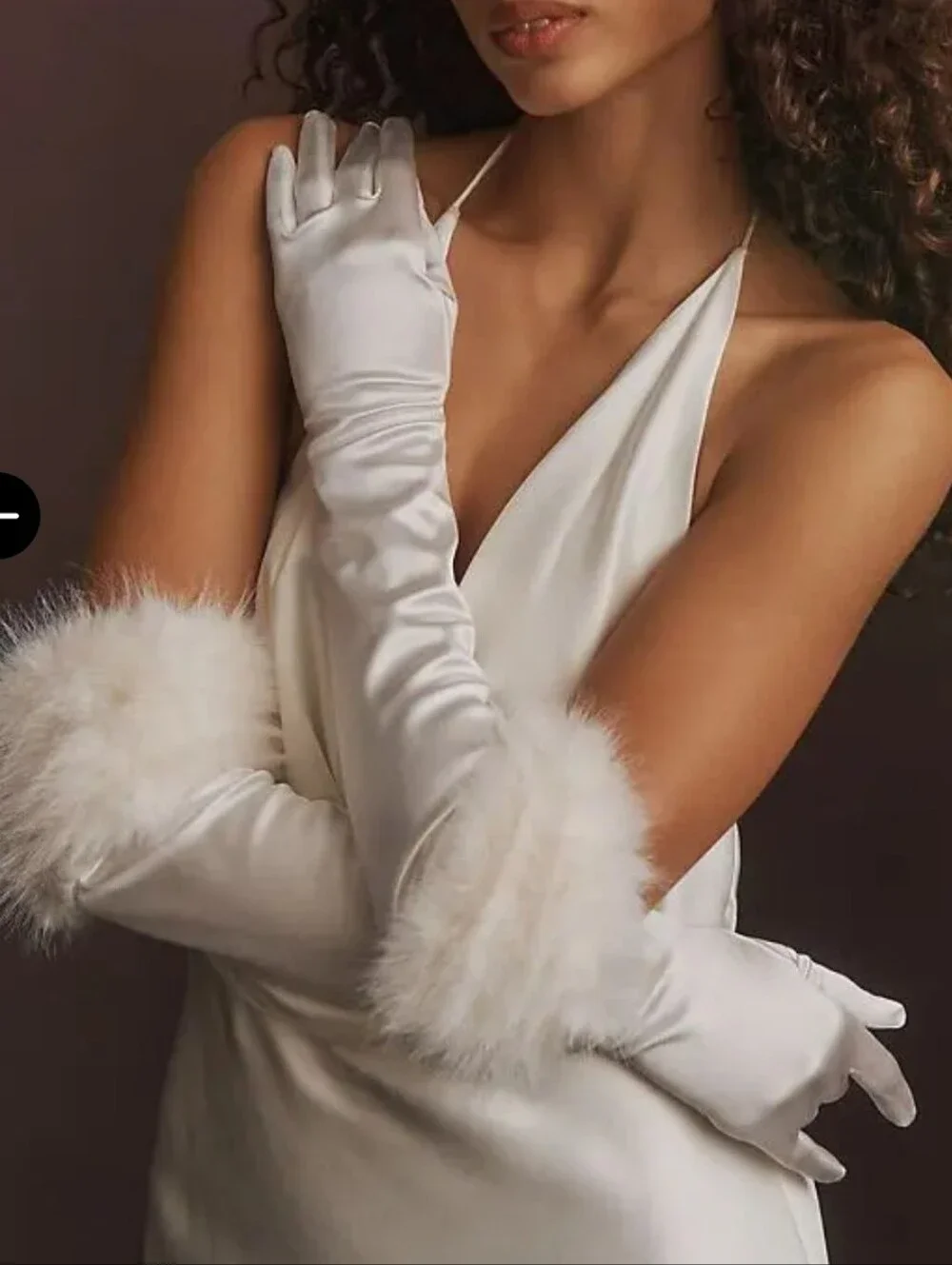 Hutch White Satin Opera Gloves with Faux Fur Cuffs
